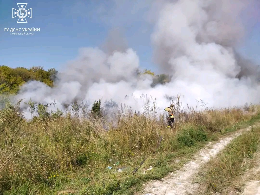 Загасили пожежу, яка охопила сотні квадратних метрів, рятувальники на Харківщині